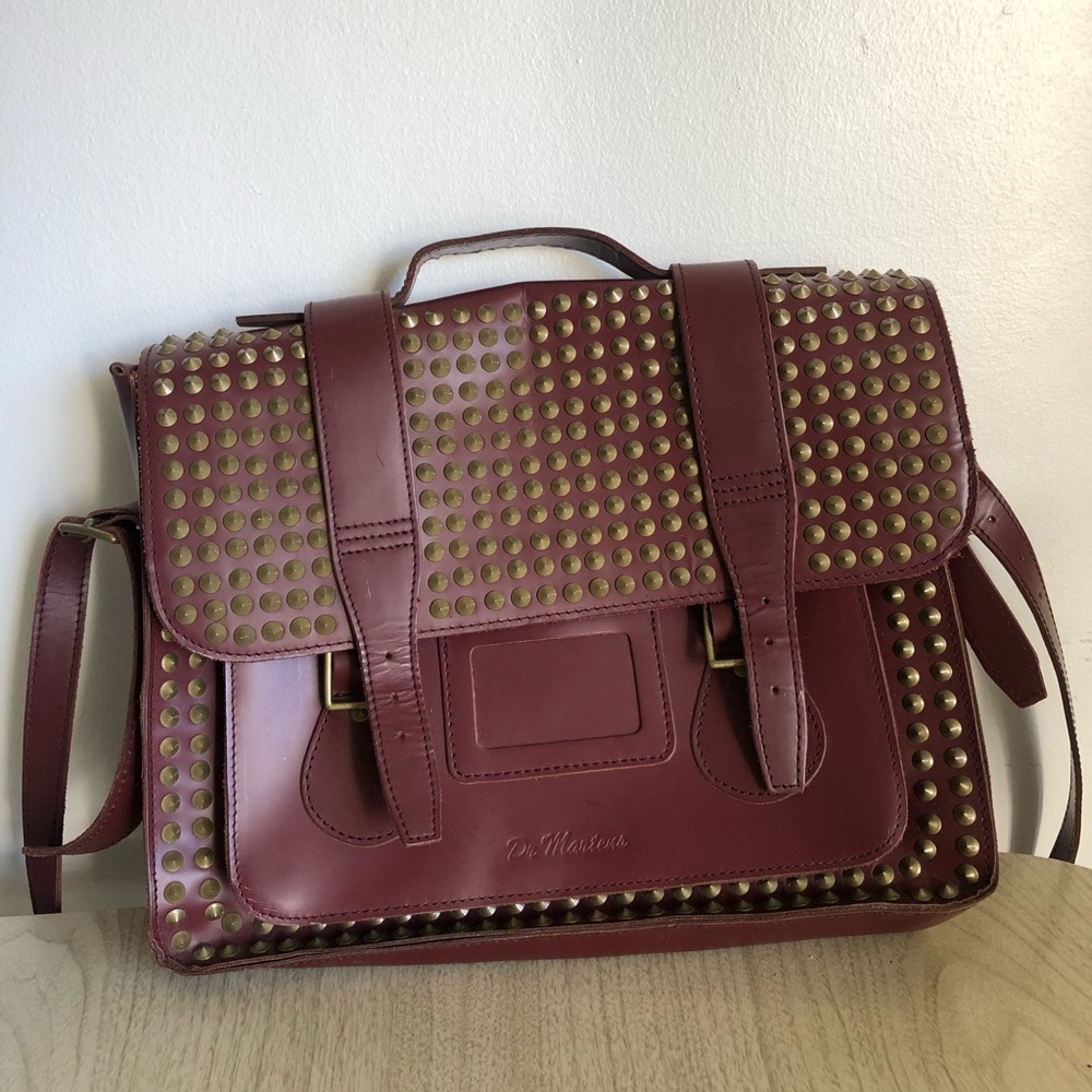 Doc Martens Studded Cherry Leather Satchel 15”